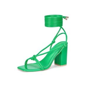 Green chunky heel wrap strap sandal